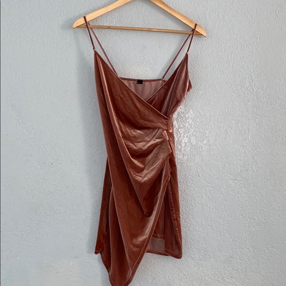 Asymmetrical pink velvet dress